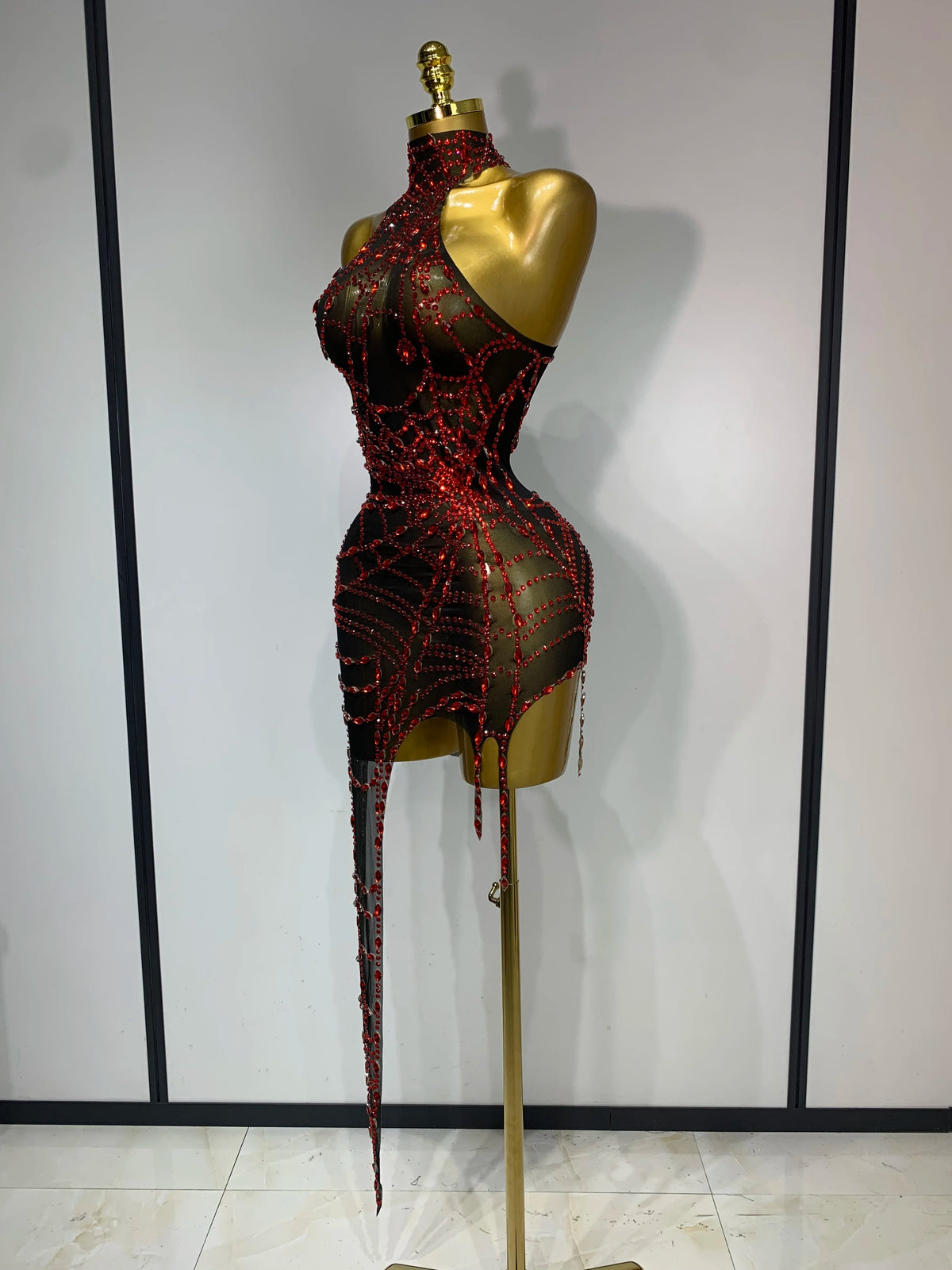 Women Luxury Black Mesh See Through Crystal Diamond Bodycon Dress Sexy Evening Party Club Nightclub Dress Singer Stage Costume