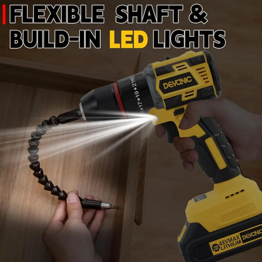 21V Brushless Cordless Drill with 2 Batteries and Fast Charger for Home and Professional Use 1/2 Inch Keyless Chuck Up to 450 I