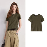 TOYOUTH women's T-shirt 2026 Spring New Lyocell Linen Slim Fit Cool Breathable Versatile Casual Tops