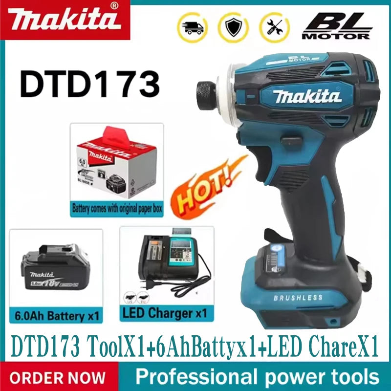 Makita DTD173 18V Cordless Impact Driver 180 N.m Brushless Electric Drill Screwdriver LED Light Multi-function Household To