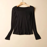2025 Fashion New Mulberry Silk Long Sleeve Bottoming Shirt Women's Silk Knitted Solid Color Round Neck Bottoming Shirt