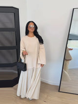 Oversized Flare-Sleeve Maxi Dress Crew-Neck Tiered Loose-Fit Spring Casual Long Dresses Flowy 2026 Summer All-match Solid Outfit