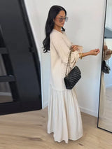 Oversized Flare-Sleeve Maxi Dress Crew-Neck Tiered Loose-Fit Spring Casual Long Dresses Flowy 2026 Summer All-match Solid Outfit