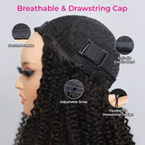 300% Half Wigs Human Hair 4C Kinky Curly Headband Wig Upgrade 3 IN 1 Half Wig With Drawstring Seamless Clip Ins Flip Over Wig
