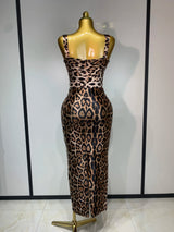 Women Sexy Leopard Print Sleeveless Bodycon Dresses 2025 Celebrity Elegant Evening Club Party Luxury Birthday Guest Gowns