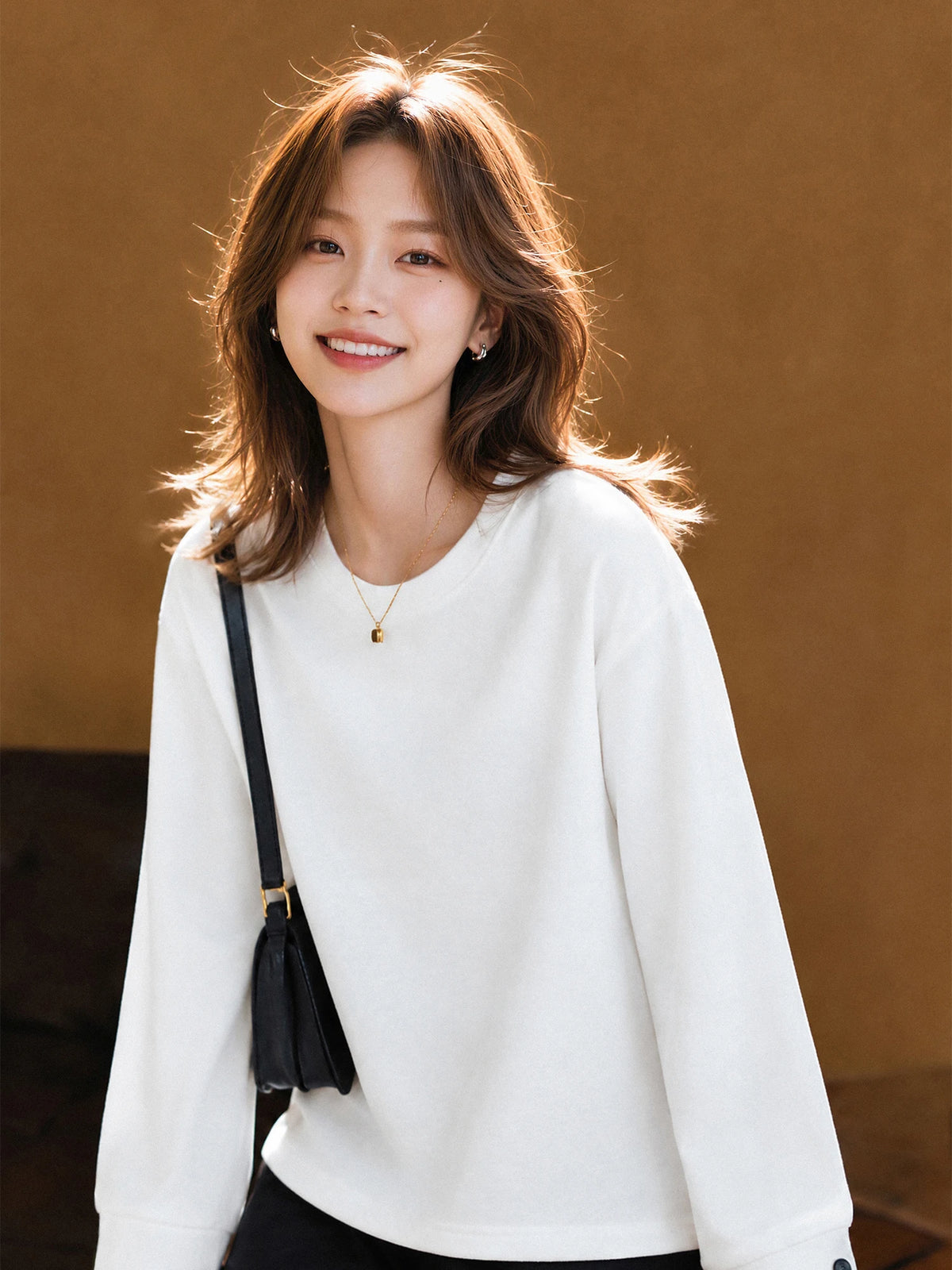 XIAOGULI White Shirt Women 2026 Autumn Winter Long Sleeve Sweatshirt Cuff Button Fleece Lined Loose Fit Basic Layering Top