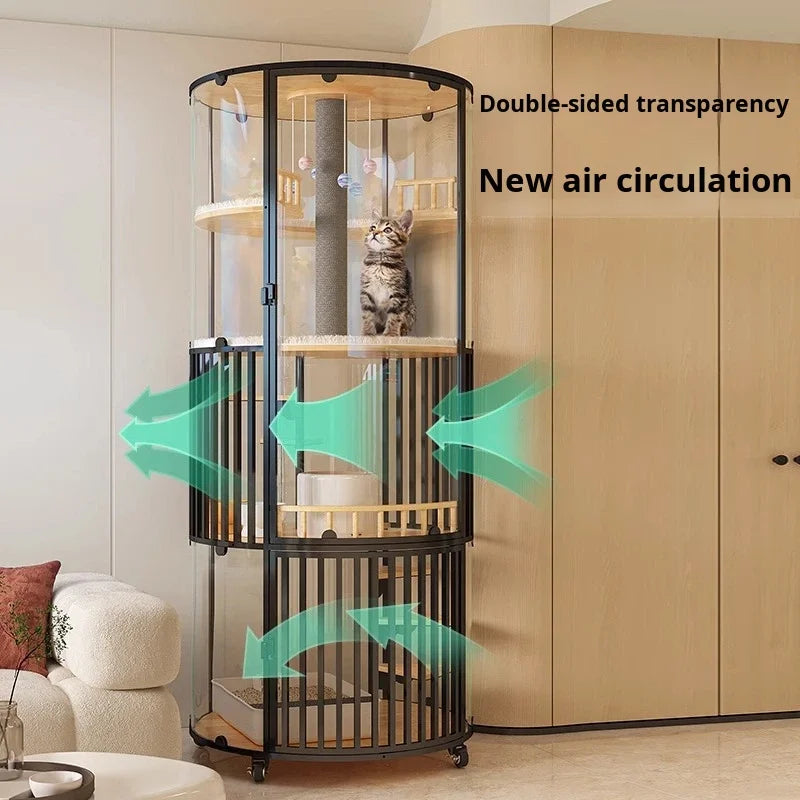 Drop-shipping Luxurious Cat Villa With Large Free Space Round Toilet Integrated Cabinet Living Room Cat House