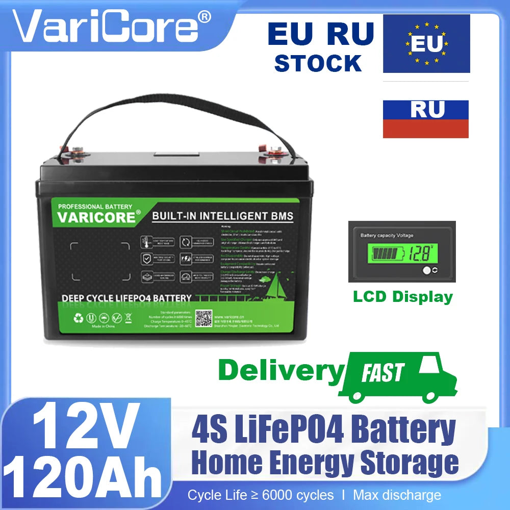 VariCore 12.8V/24v 360Ah 340Ah 180Ah 120AH 100Ah LiFePO4 Battery 25.6v 12V Lithium Iron Phosphate for RV Touring Car Solar Wind