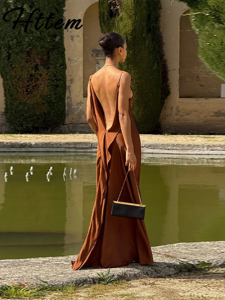 Elegant Split Women' s Dresses Solid Square Collar Backless Sleeveless Long Dress Female 2026 Spring Summer Party Evening Robes