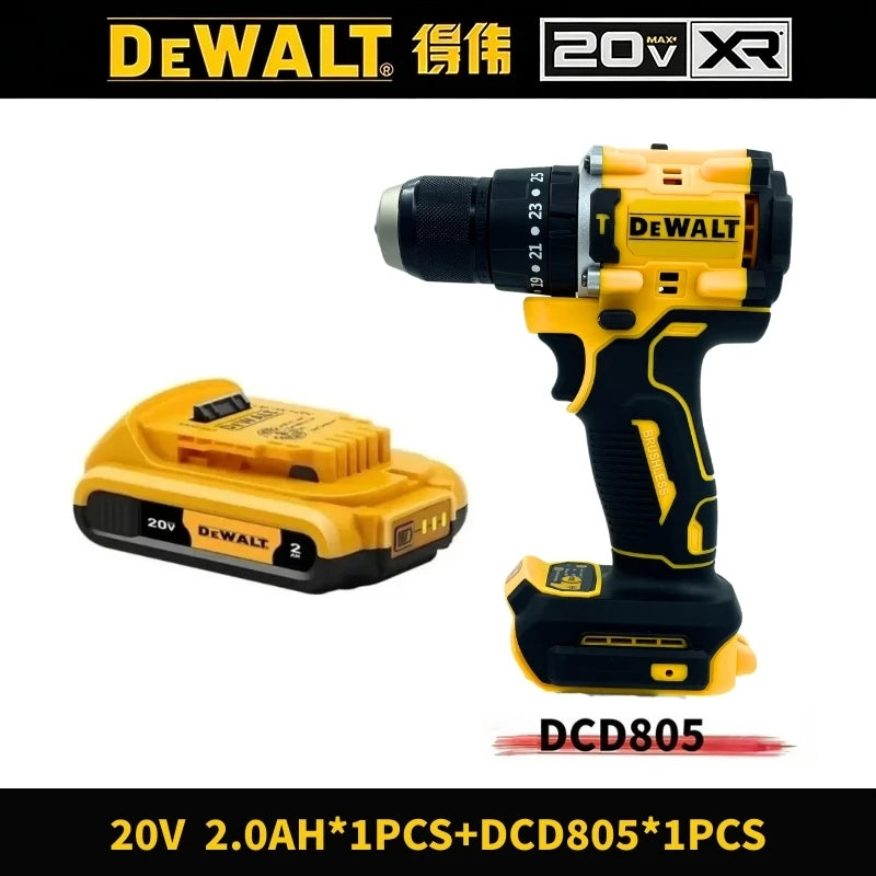 DEWALT DCD805 20V Power Tools, Brushless Impact Drill Cordless Electric Screwdriver, Optional 2Ah 6Ah Lithium Battery Tool Set