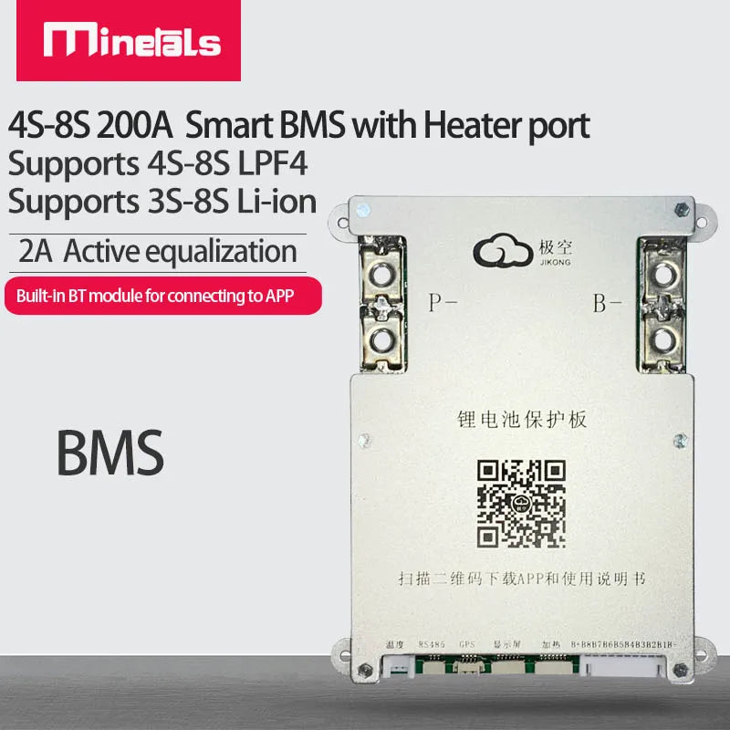 Active BMS 4S 5S 6S 7S 8S 200A Smart BMS 2A Active Balance Energy Transfer Built-in Bluetooth APP LCD 12V 24V 3S Jikong BMS PCM