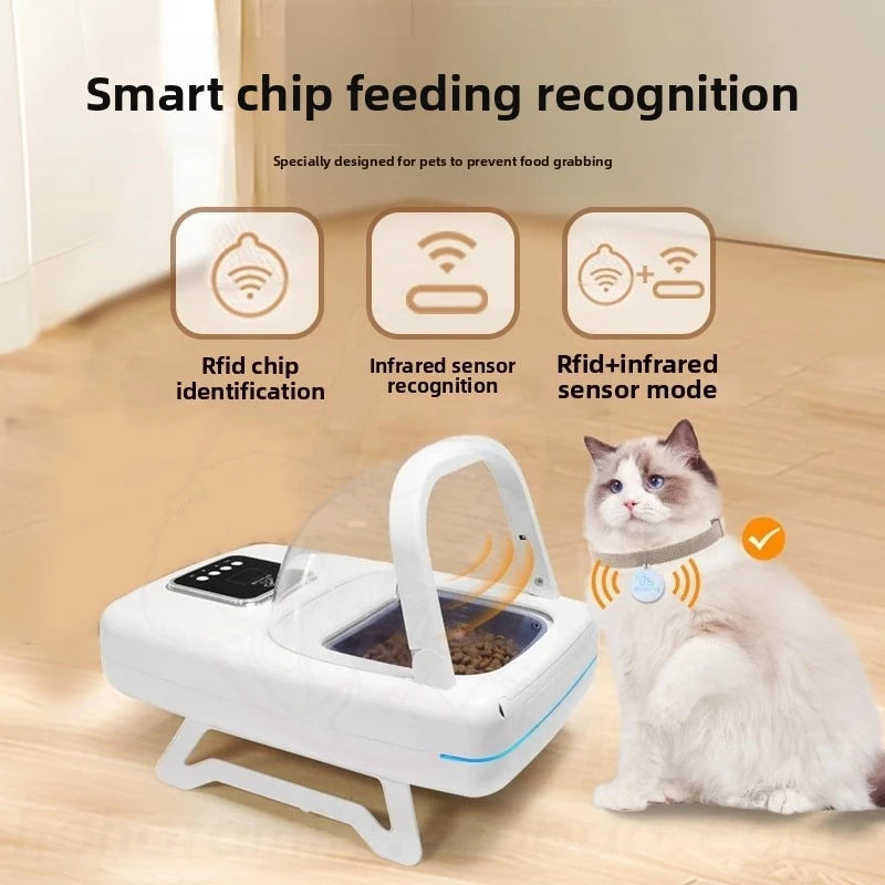 Microchip Pet Feeder, Automatic Cat Feeder with Infrared Sensor, Timed Feeder for Multiple Cats, Anti-Sneak Eating