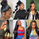 Bone Straight Human Hair Bundles with 13x4 HD Transparent Lace Frontal Closure And Bundle Real Virgin Hair Weave 3/4 Bundle Deal