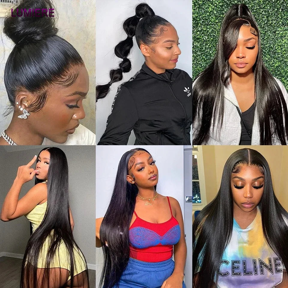 Bone Straight Human Hair Bundles with 13x4 HD Transparent Lace Frontal Closure And Bundle Real Virgin Hair Weave 3/4 Bundle Deal