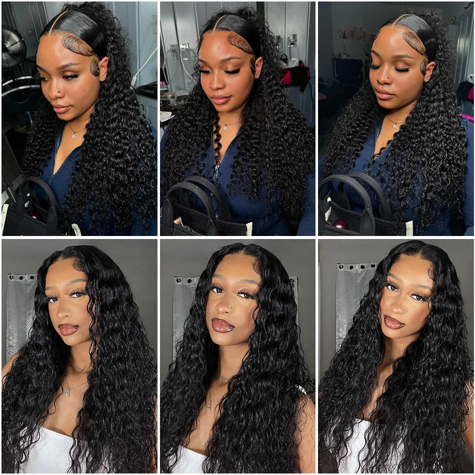 250 Density Human Hair 13x6 Deep Wave HD Lace Frontal Wigs 13x4 Water Curly 5x5 Glueless Lace Front Wig 30 40 Inch Closure Black