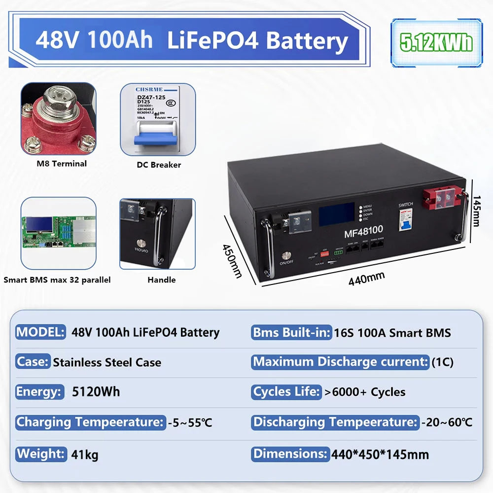 Brand New LiFePO4 12V 24V 48v 100ah 200ah 280ah 400Ah LiFePO4 Lithium Battery 100A BMS 6000+ cyclic for Inverter Solar RV No Tax