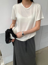 Summer Women's Casual Solid Color Round Neck Short Sleeved T-Shirt