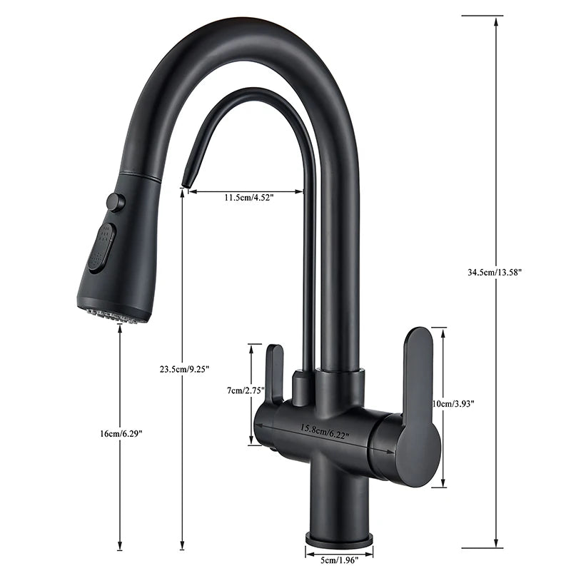 Brushed Nickel Filtered Crane For Kitchen Pull Out Spray 360 Rotation Water Filter Tap Three Ways Sink Mixer Kitchen Faucet