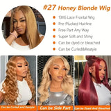 Bone Straight Honey Blonde Human Hair Wigs #27 13x6 HD Transparent Lace Front Wigs For Women Pre Plucked 200% Density 30 Inch