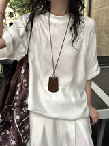 Summer Women's Casual Solid Color Round Neck Short Sleeved Loose T-Shirt