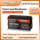 Qidianfy 25.6V 100/200Ah LiFePO4 Lithium Iron Phosphate Battery Built-in 100A BMS 2560Wh Capacity RV Solar Off-grid Storage Fishing