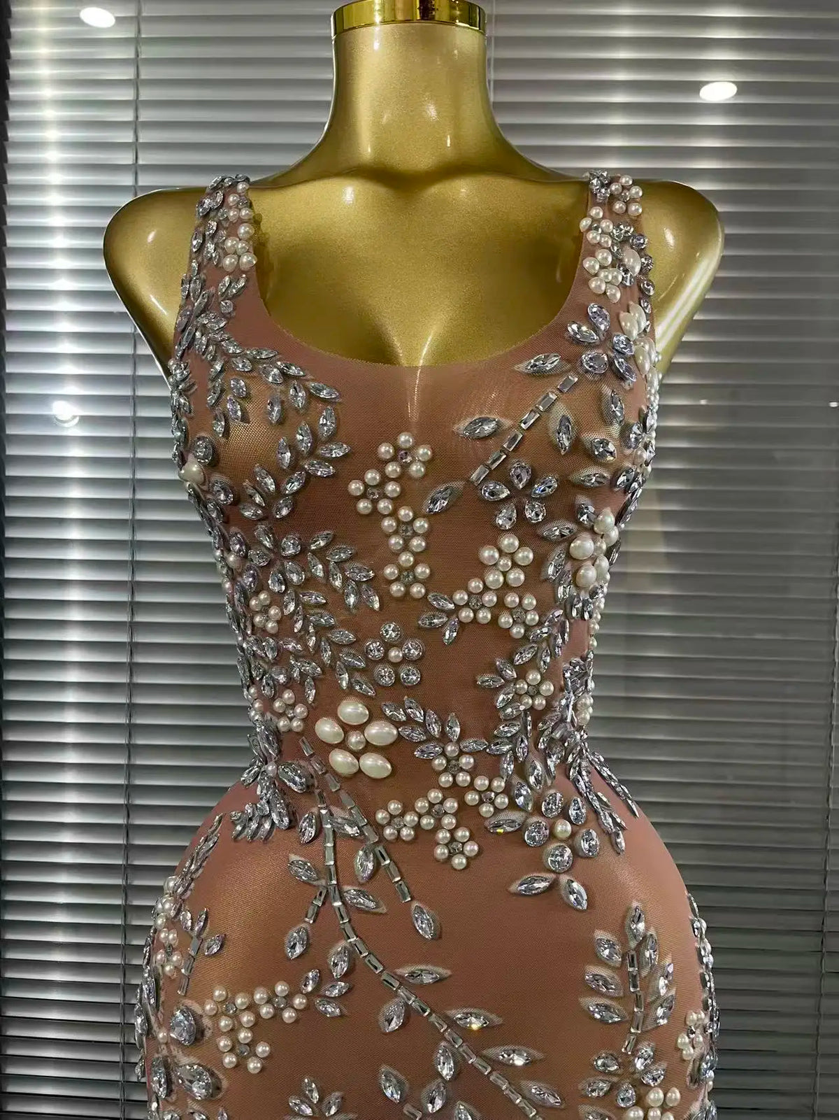 Sparkly Crystal Mesh See Through Women Sleeveless Sexy Bodycon Long Gowns Dress Evening Party Celebrate Birthday Outfit
