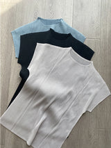Miyake Pleated Short Sleeve Tops Women's New Summer Round Neck Solid Color Lemon Yellow Causal Korean Fashion T-Shirt