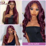 Burgundy Straight 13x6 HD Lace Frontal Wig Pre Plucked Remy Hair 99J Red Transparent Lace Front Human Hair Wigs With Baby Hair