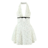 YENKYE Sexy Women Fashion Backless Halter Dresses Low Waist A-line Mini Summer Dress Party Robe