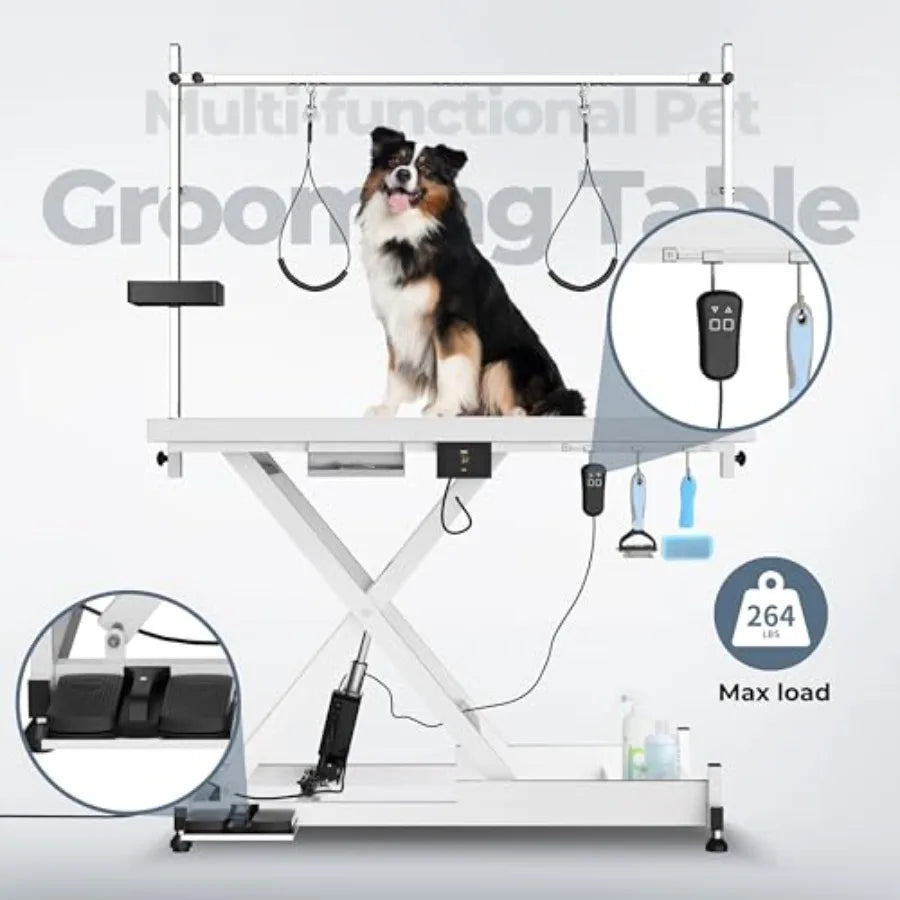 Heavy Duty Electric Lifting Pet Dog Grooming Table for Large Dogs with Overhead Arm Anti-Skid Rubber Desktop and Powerful Motor