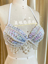 Original Handmade Mermaid Bra Corset Vacation Style Beach Women Bikini Sets Pearl Shell Beading Tassel Free Diving Swimsuits