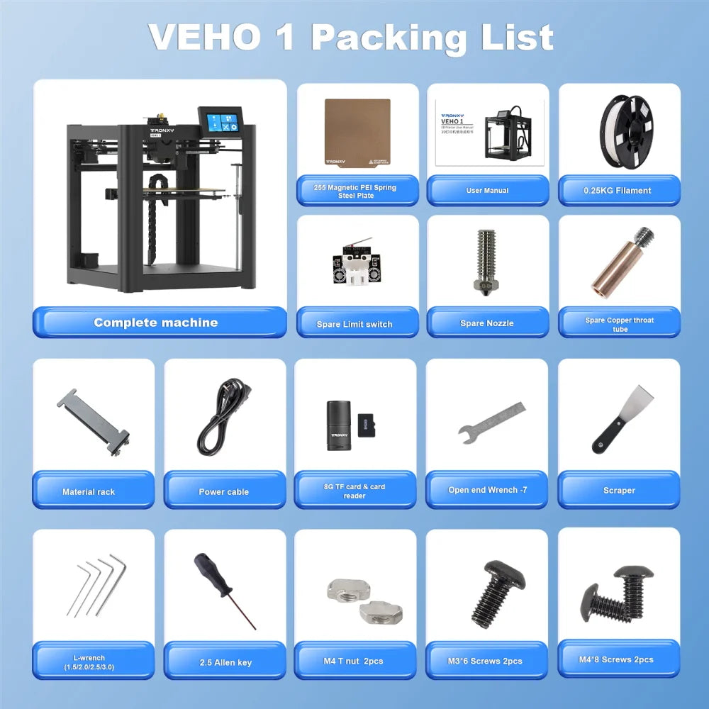 TRONXY VEHO 1A 600mm/s High Speed 3D Printer 255*255*255mm Print Size High-flow Direct Drive Extruder 3d Printer Kit KLIPPER