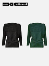 Long Sve T-irt Women's Casual Loose Fit Folded Design Outerwear Luxury Versatile Asymmetrical JK482 Polyester Fiber