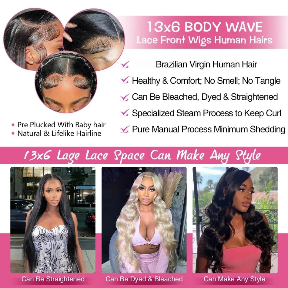 Body Wave Human Hair Wigs 13X6 Hd Lace Frontal Wig 250 Density 30 40Inch Lace Front Wig Pre Plucked Brazilian Hair Natural Black