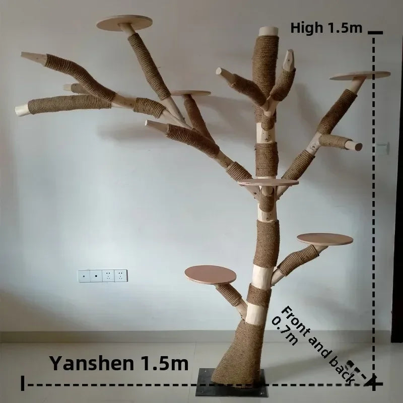 C Large Cat Climbing Frame Solid Wood Trunk Wear-resistant, Cat Coffee House Decorative Tree, Nest Cat Tree Integrated
