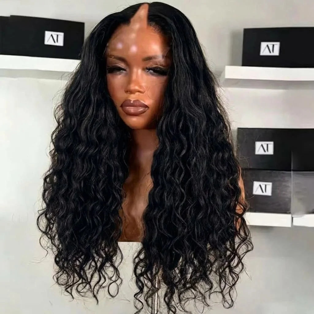 Deep Wave V Part Human Hair Wigs Black Wavy Upgrade U Part Human Hair Wig Brazilian Remy V Part Water Wave Wigs Full Machine Made Wig