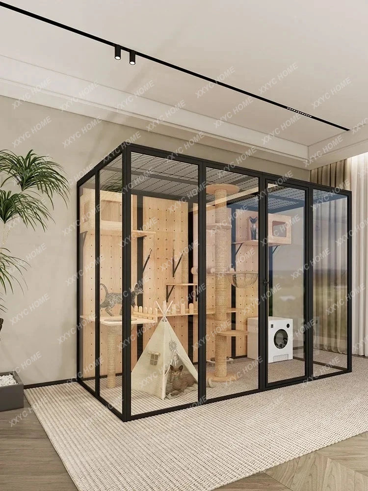 TTFG44Panoramic Cat Villa Home Cage Large Indoor Luxury Glass Cat Room