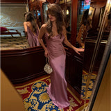 Sexy Satin Ruffles Sling Long Dress Women Ribbon Sleeveless Backless Split Dresses Lady 2026 Summer New Party Club Robes