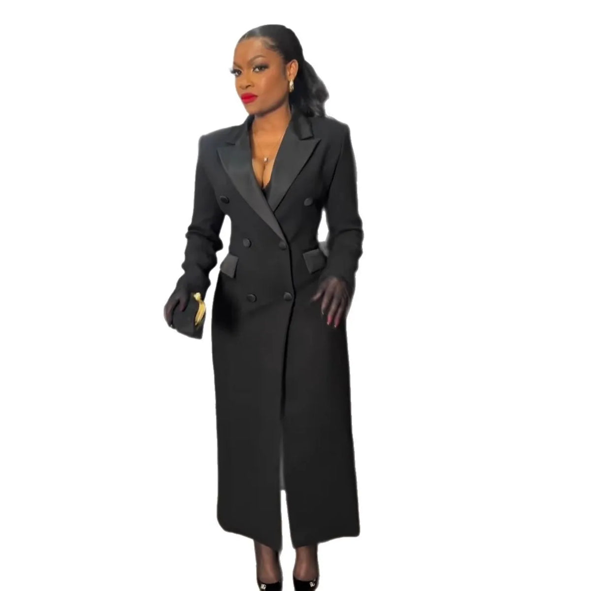 CM.YAYA Fashion Women OL Work Double Breasted Notched Long Sleeve Maxi Dress Spring Sexy Night Elegant Party Street Long Dresses