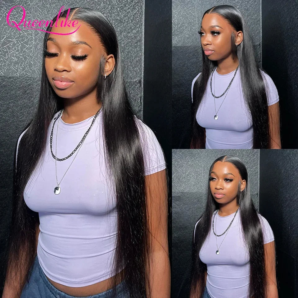 Queenlike 5x5 Lace Closure With Bundles Brazilian Weave 30 40 Inch Straight Human Hair Bundles With 6X6/13X4 Frontal Closures