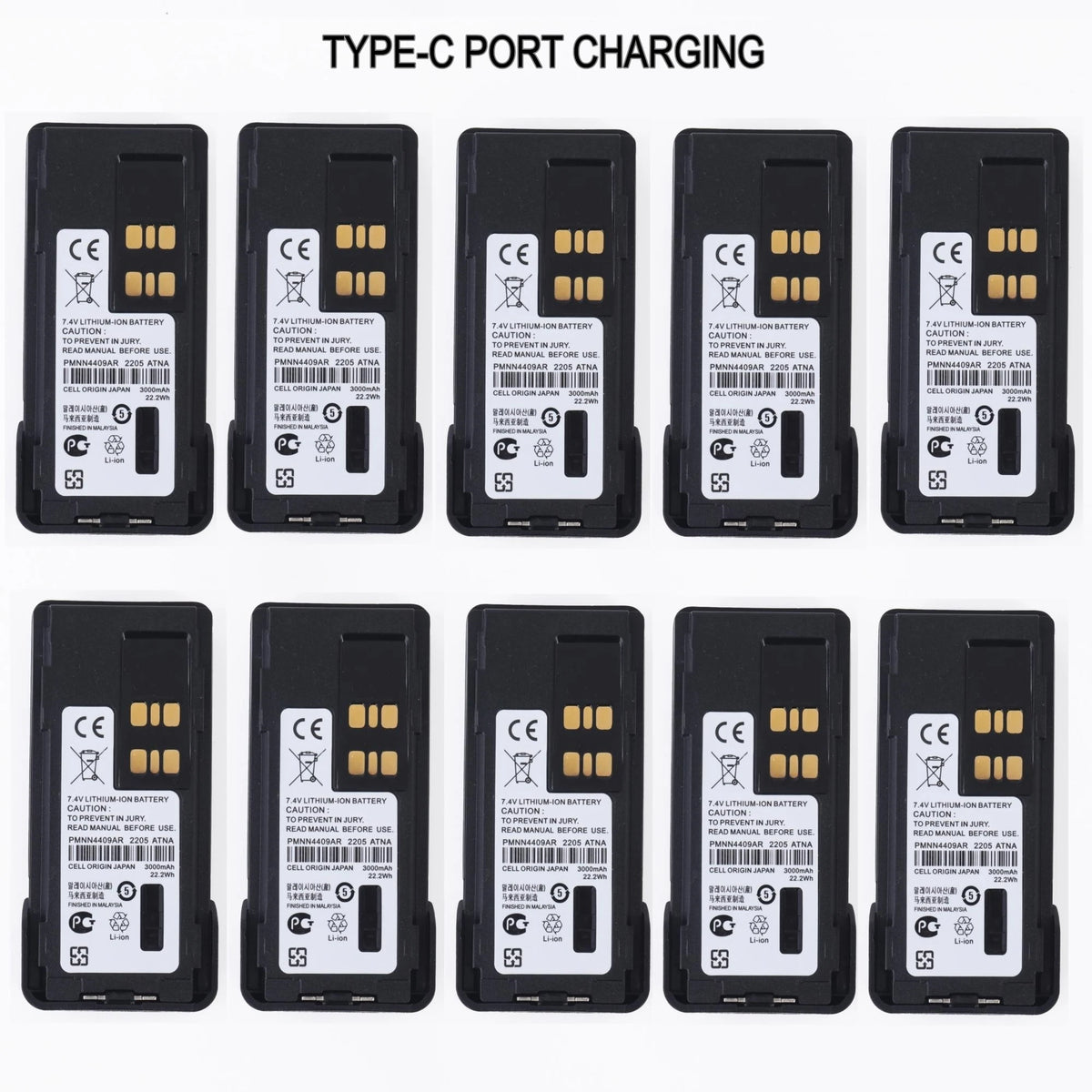 10PCS 7.4V 3000mAh Non-Impres Li-Ion Battery Type-C Replace for Motorola XiRP6600i P8600i GP328D DP4800 PMNN4409 PMNN4448