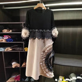 LANMREM Pleated Tie Flower Long Sleeve Women's Dress Chic New Loose Colorblock Patchwork Design Beading Famale Clothing 2DB6651