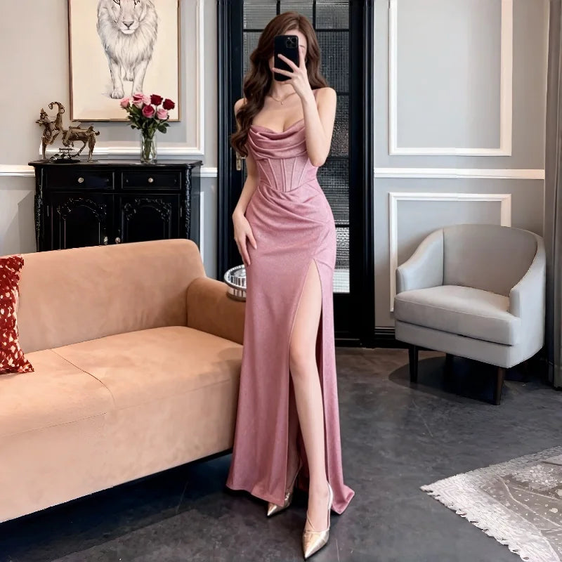 Elegant Mermaid Tulle Skirt Off-Shoulder Birthday Dress Candlelight Night Song Luxury Strapless Gown for Women Summer Party D...