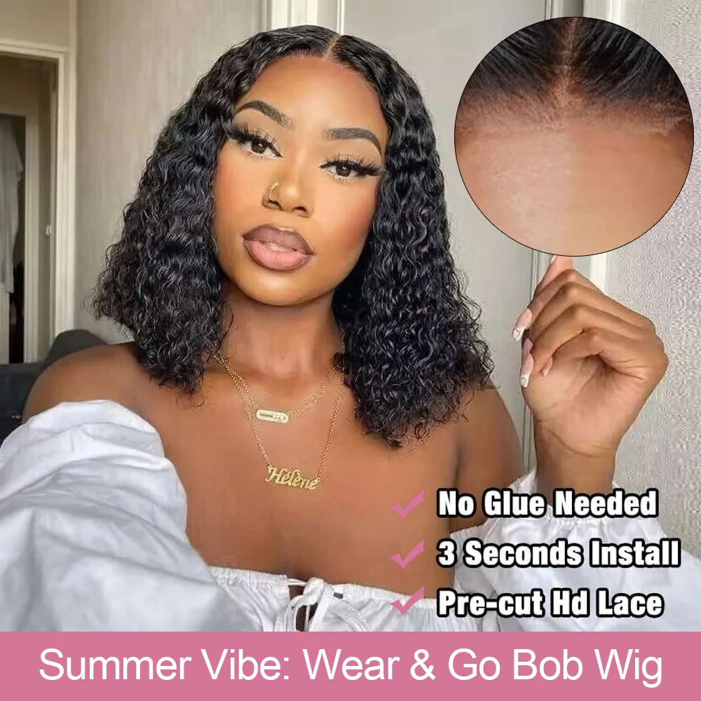 Short Water Curly Bob Wig Human Hair 100% 7x5 13x4 Ready To Wear And Go Glueless Wigs 13x6 HD Deep Wave Frontal Wigs For Women