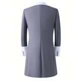 Men Grey Double Breasted Tailcoat Suit 2 Pieces White Peak Lapel Gold Buttons Slim Fit Jacket Pants Set Wedding Groom Tuxedo For Party Prom