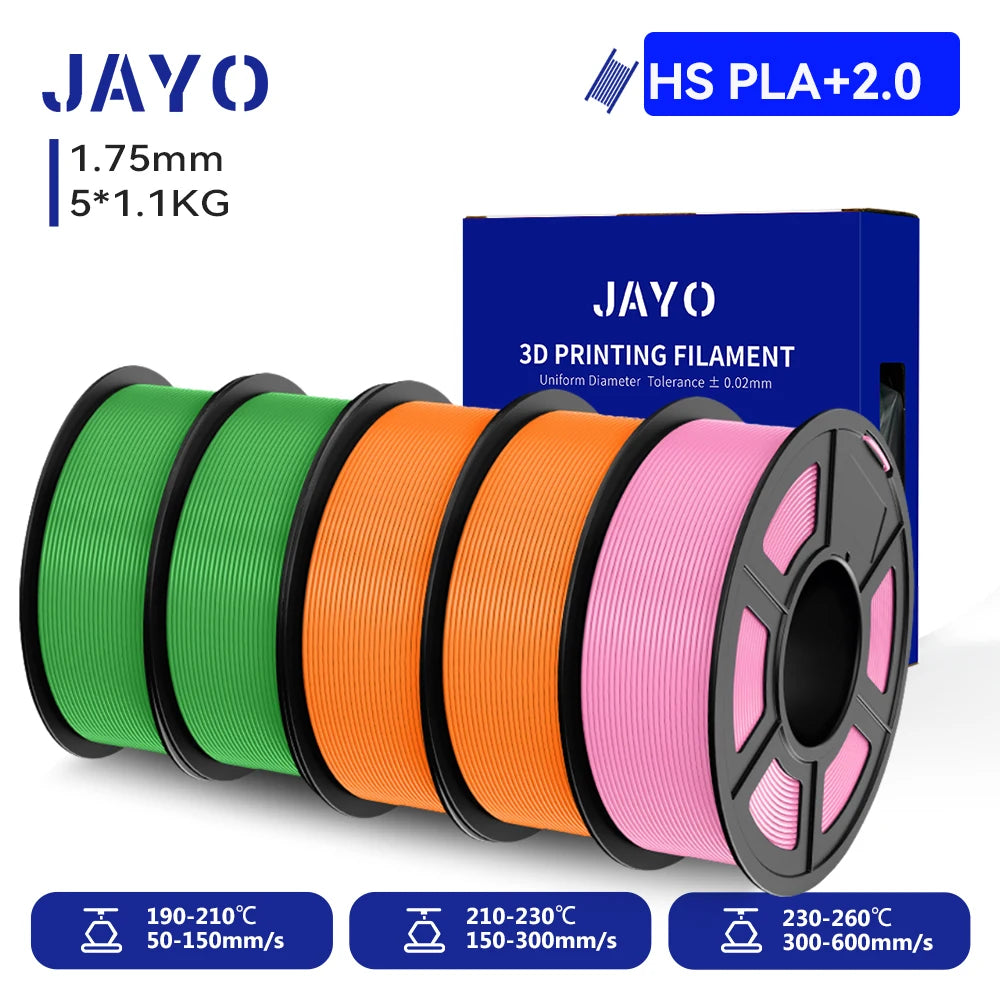 JAYO 3D PETG/PLA/PLA PLUS Filament 1.75mm PLA Filament 5 Rolls For Bambu FDM 3D Printer Neatly Wound 3D Printing Material for 3d