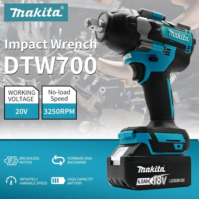 Makita DTW700 18V Brushless Impact Wrench Bare Unit 1/2' Square Drive Cordless Lithium Ion Tool for Repair And Screwdrive