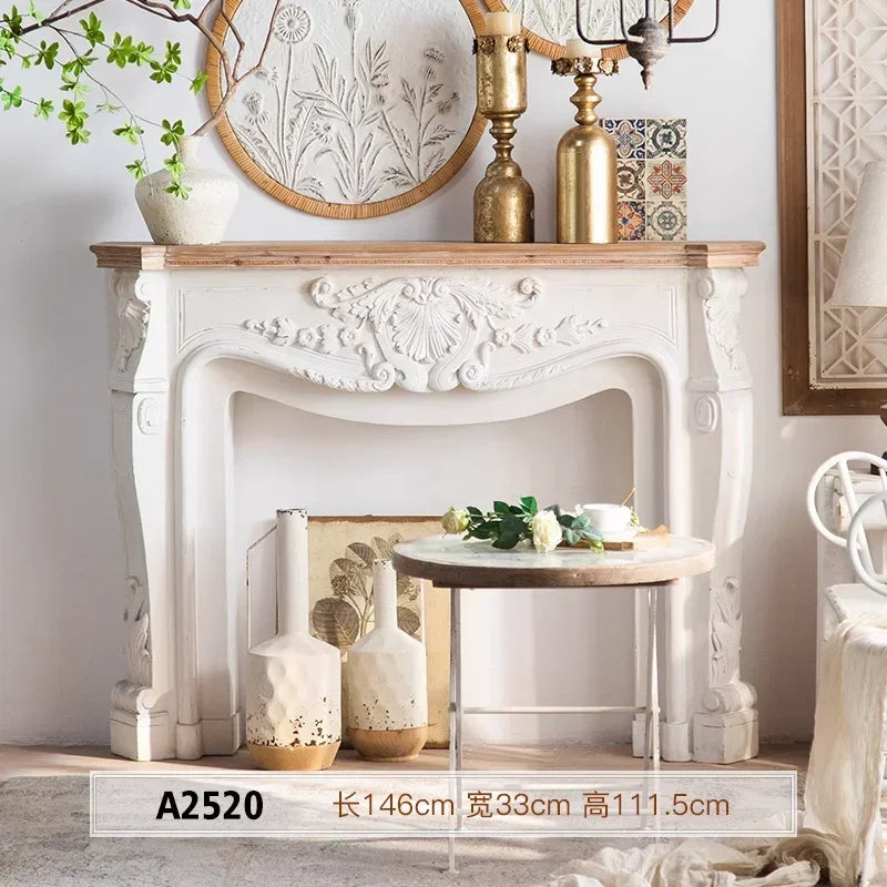 French retro fireplace decorative living room against the wall simulation finished fireplace rack solid wood porch antique