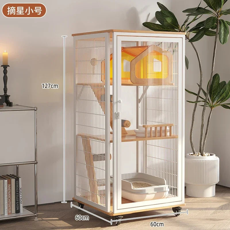 Villa Luxury Large Glass Cat Cabinet Solid Wood Cat House Home Indoor Cat Cage with Toilet
