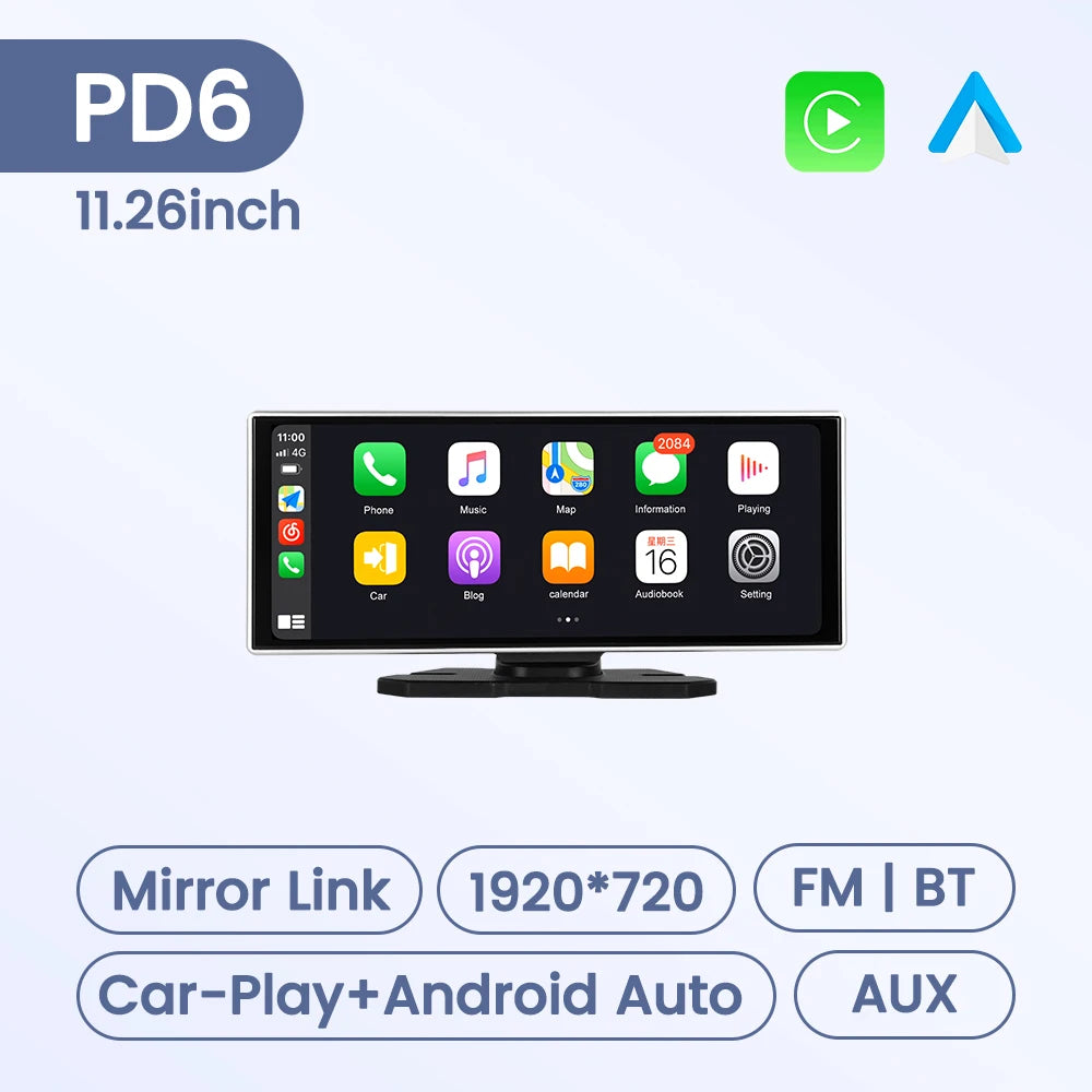 11.26" Linux System Portable installation Car Multimedia Player Carplay Android Auto IPS Screen Support DSP FM AUX Camera SD